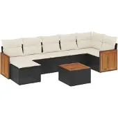 vidaXL 8-delige tuinmeubelset met kussens, zwart, polyrotan