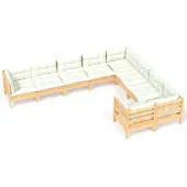 vidaXL 9-delige Loungeset met crèmekleurige kussens grenenhout