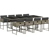 vidaXL 9-delige Tuinset met kussens poly rattan grijs