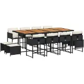 vidaXL 13-delige tuinset met kussens, zwart, van polyrotan