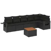 vidaXL 7-delige tuinmeubelset met kussens, zwart, polyrotan
