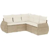vidaXL 5-delige tuinmeubelset met kussens, beige, van polyrotan