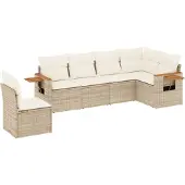 vidaXL 6-delige tuinmeubelset met kussens, beige, polyrotan