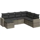 vidaXL 7-delige Loungeset met kussens poly rattan grijs