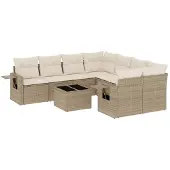 vidaXL 9-delige tuinmeubelset met kussens, beige, van polyrotan