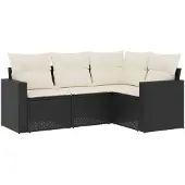 vidaXL 4-delige tuinmeubelset met kussens, zwart, polyrotan