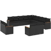 vidaXL 13-delige tuinmeubelset met kussens, zwart, polyrotan