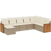 vidaXL 8-delige Loungeset met kussens poly rattan beige