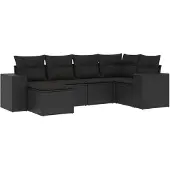 vidaXL 6-delige tuinmeubelset met kussens, zwart, polyrotan