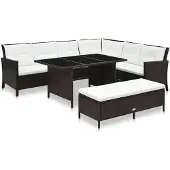 vidaXL 3-delige loungeset voor de tuin met kussens, van bruin polyrotan