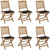 vidaXL Inklapbare stoelen 6 st met kussens massief acaciahout