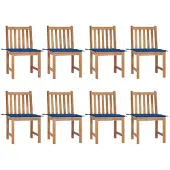 vidaXL Tuinstoelen 8 st met kussens massief teakhout