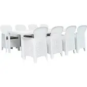 vidaXL 9-delige tuinset, kunststof, wit, met rattanlook