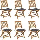 vidaXL Inklapbare stoelen 6 st met kussens massief acaciahout