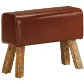 vidaXL Bankje turnbok 58 cm echt leer en massief mangohout bruin