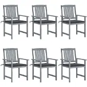 vidaXL Tuinstoelen met kussens, 6 stuks. Massief acaciahout, grijs