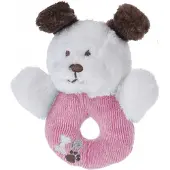 Tender Toys grijpring hondje pluche 12 cm roze/wit