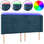 vidaXL Hoofdbord LED 163x16x118/128 cm fluweel donkerblauw