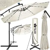 Tillvex Zweefparasol Aluminium met LED Solar Ø 300 cm + Zwengel + Hoes + Windbescherming | Parasol met Standaard | Tuinparasol UV-bescherming | Waterdichte Draaiparasol Marktscherm