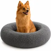 Belviona Donut hondenbed, zacht hondenmand, comfortabel & antislip Ø60 cm donkergrijs