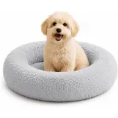 Belviona Donut hondenbed, zacht hondenmand, comfortabel & antislip Ø50 cm lichtgrijs