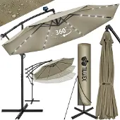 Tillvex - Parasol LED Solar Ø 3m, Bruin vrijdragende parasol balkon tuinparasol slinger aluminium