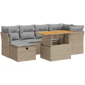 vidaXL 7-delige Loungeset met kussens poly rattan acacia beige