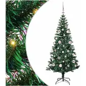 vidaXL Kunststof Voorverlichte Kerstboom Groen 150 cm PVC en Metalen