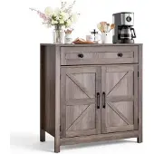Vevor keukenkastje, dressoir met lade en 2 schuifdeuren, buffetkast voor woonkamer, eetkamer, hal, gang, keuken, 75x37,5x80 cm, landelijke stijl, grijs