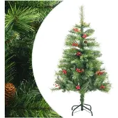 vidaXL Kunstkerstboom met scharnieren dennenappels en bessen 150 cm