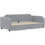 vidaXL Slaapbank met onderschuifbed en lades 90x190 cm stof lichtgrijs