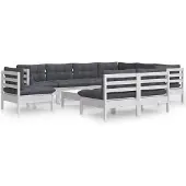 vidaXL 10-delige loungeset voor de tuin met kussens, wit, massief grenenhout