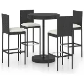 vidaXL 5-delige tuinbarset met kussens, polyrotan, zwart