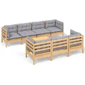 vidaXL 8-delige loungeset voor de tuin met grijze kussens, gemaakt van massief grenenhout