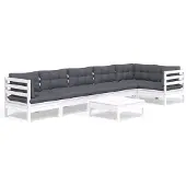 vidaXL 7-delige loungeset voor de tuin met kussens, wit, van grenenhout