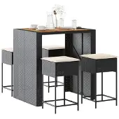 vidaXL 5-delige tuinbarset met kussens, zwart, polyrotan