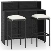vidaXL 3-delige tuinset met kussens, zwart