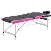 vidaXL Massagetafel inklapbaar 3 zones aluminium zwart en roze