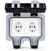 INF Buitenwandcontactdoos met deksel IP66 - met dubbele stopcontacten Grey