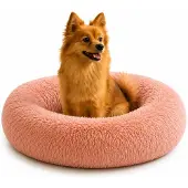 Belviona donut-hondenbed, knus hondenbed van pluche met zachte vulling, goede stabiliteit en een ergonomische rand, diameter 60 cm, oudroze