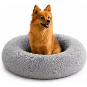 Belviona Donut hondenbed, zacht hondenmand, comfortabel & antislip Ø60 cm lichtgrijs