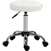 HOMCOM -Rollhocker-Kunstleder, Stahl-Ø35,5 x 51-67H cm-Weiß