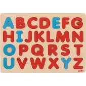 Goki Houten alfabet puzzel - - Montessori methode (ref.57453) - Blauwe klinkers - Rode medeklinkers - 3-6 jaar