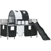 vidaXL Bunkbed voor kinderen met gordijnen Zwart 80 x 200 cm Metaal