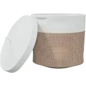 vidaXL Opbergmand met deksel Ø 40x35 cm katoen bruin en wit