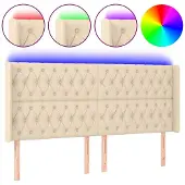 vidaXL Hoofdbord LED 203x16x118/128 cm stof crèmekleurig