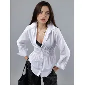 Busem Langarm Button-Up Poplin Shirt met Gatherings Details