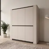 Meubella - Vexon - Kledingkast 3 deuren - Beige/Zwart - 190x63x214 cm