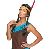 Vegaoo - Indianen pruik met veer voor volwassenen - Zwart - One Size