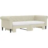 vidaXL Slaapbank onderschuifbed en matrassen 90x200 cm kunstleer crème